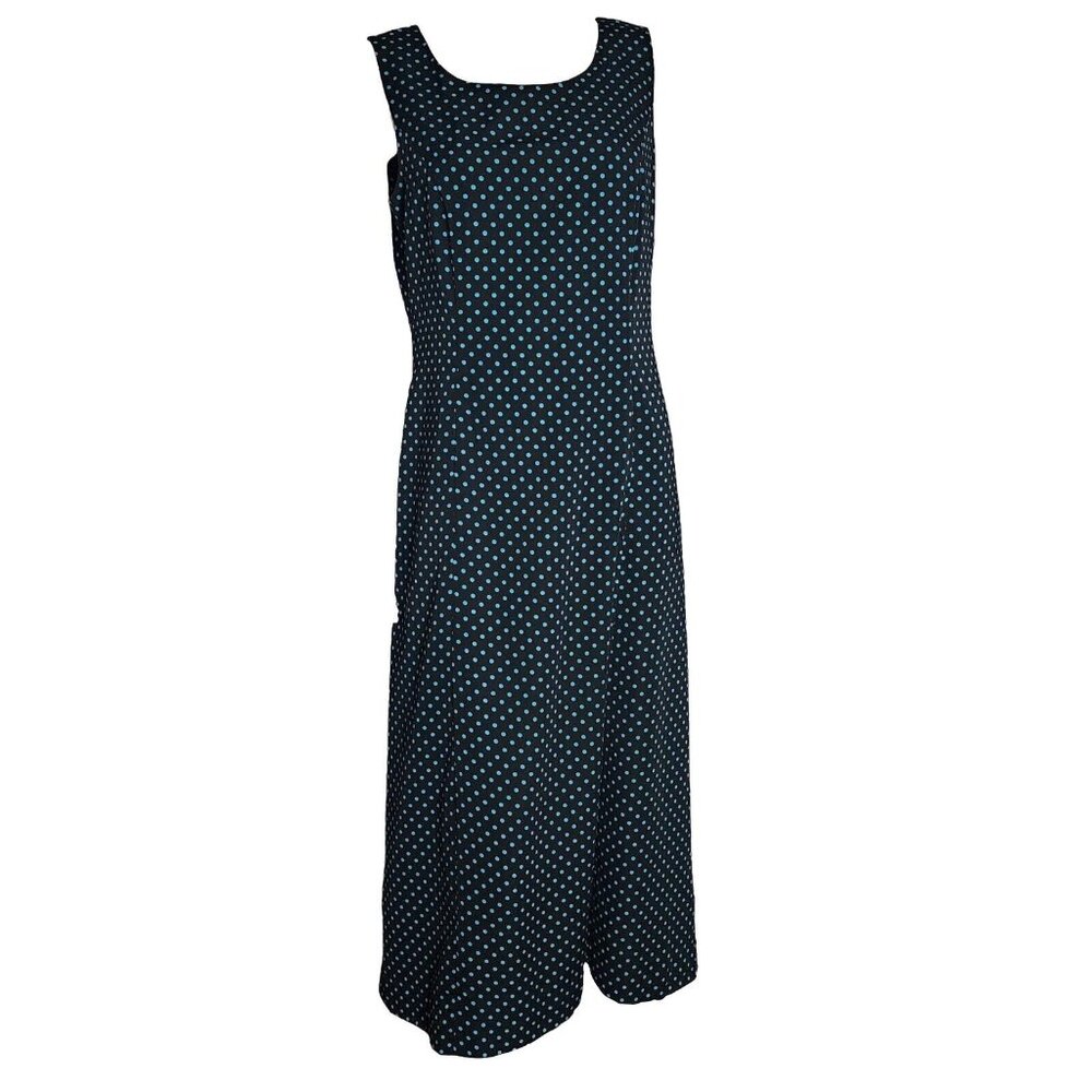 Studio I Dress Womens Size 10 Black Blue Polka Dot Sleeveless Zip Back Pencil